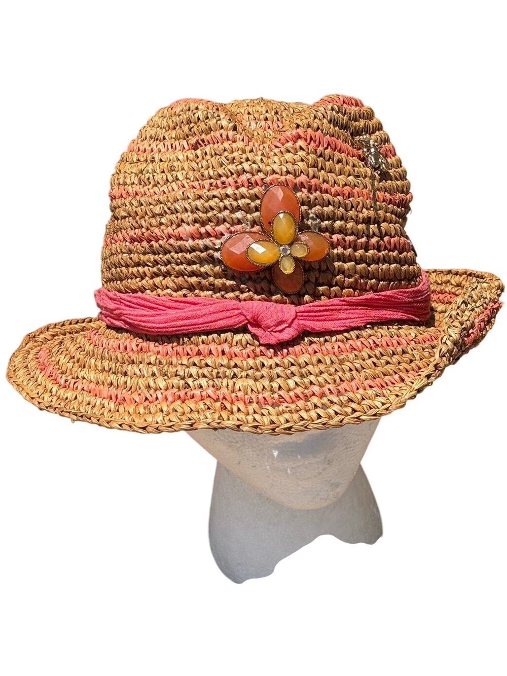 Tan & Pink Floral Roxy Sun Hat